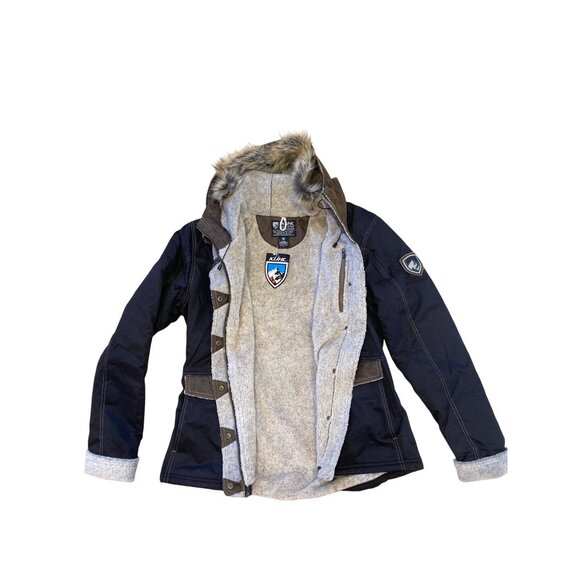 NWT Kuhl Arktik Waxed Jacket L Faux Fur Sherling Fleece Hooded Raven $349 Black - Picture 8 of 17